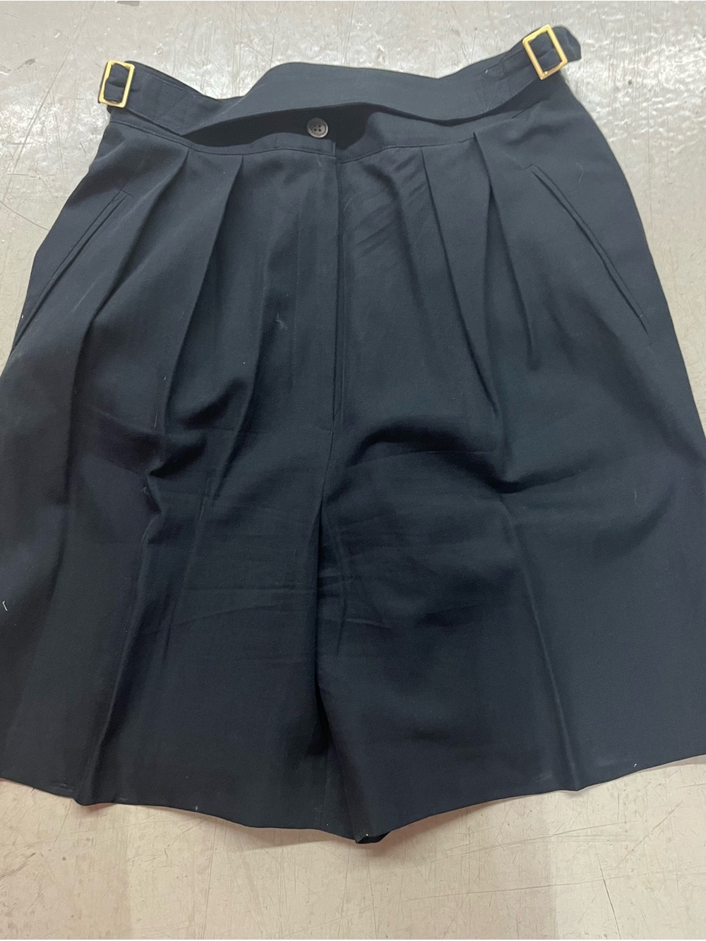 Anne Klein Black High-Waist Pleated Tailored Shorts with Buckle Tabs